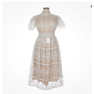 New Ivy City Sicily White Lace Midi Dress Flutter Sleeves Women’s Sz XS Wedding